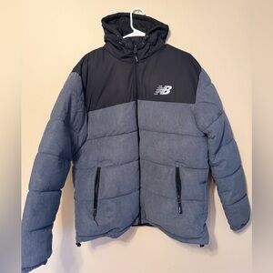 New Balance Men's Black and Gray Hooded Puffer Jacket size medium NWT